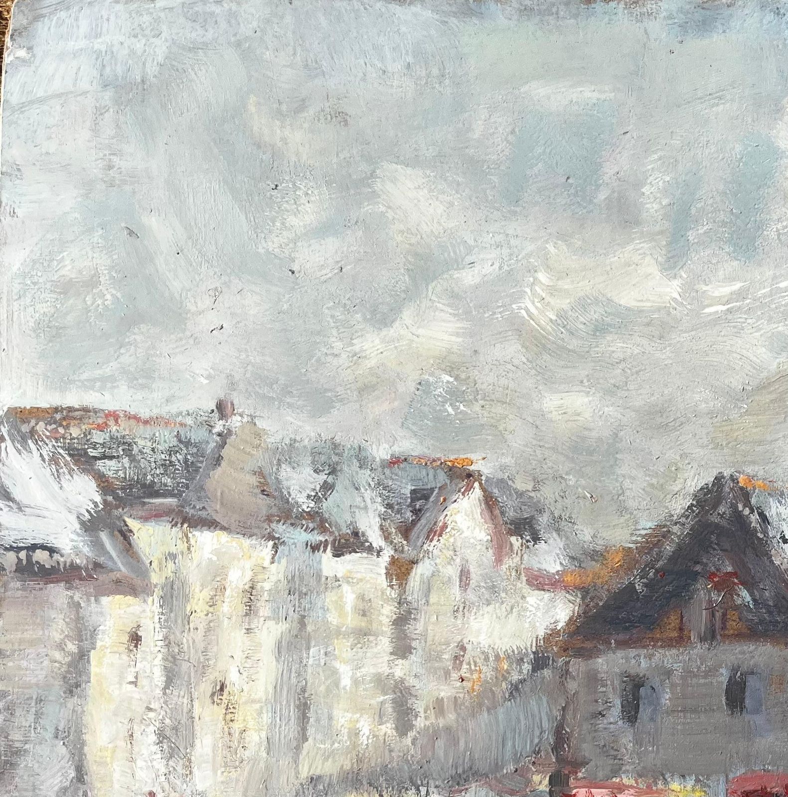 Fanch Lelfrench Village Market Scene With Figures And Church Tower Impressionist Painting photo 433.0