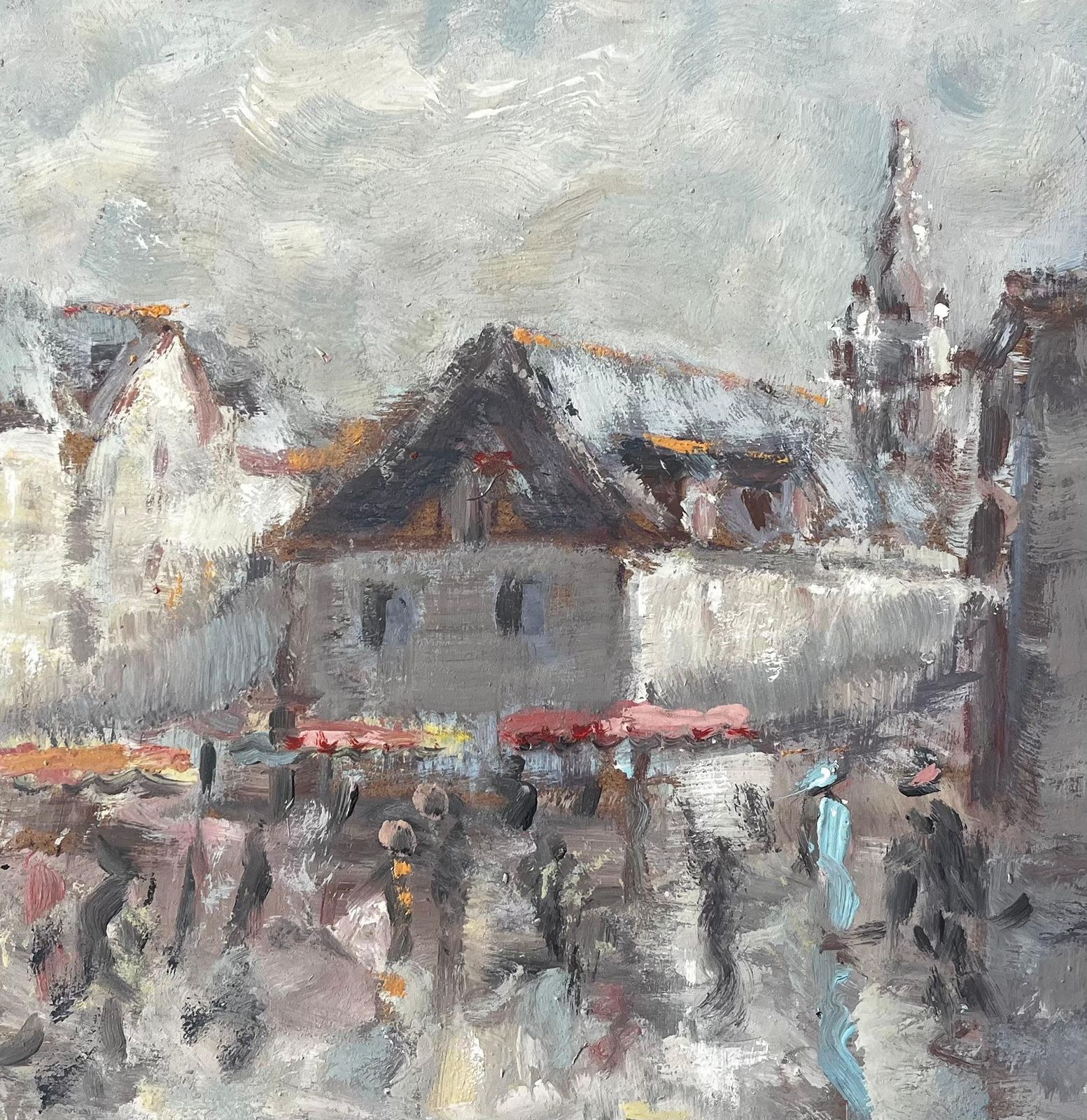 Fanch Lelfrench Village Market Scene With Figures And Church Tower Impressionist Painting photo buy