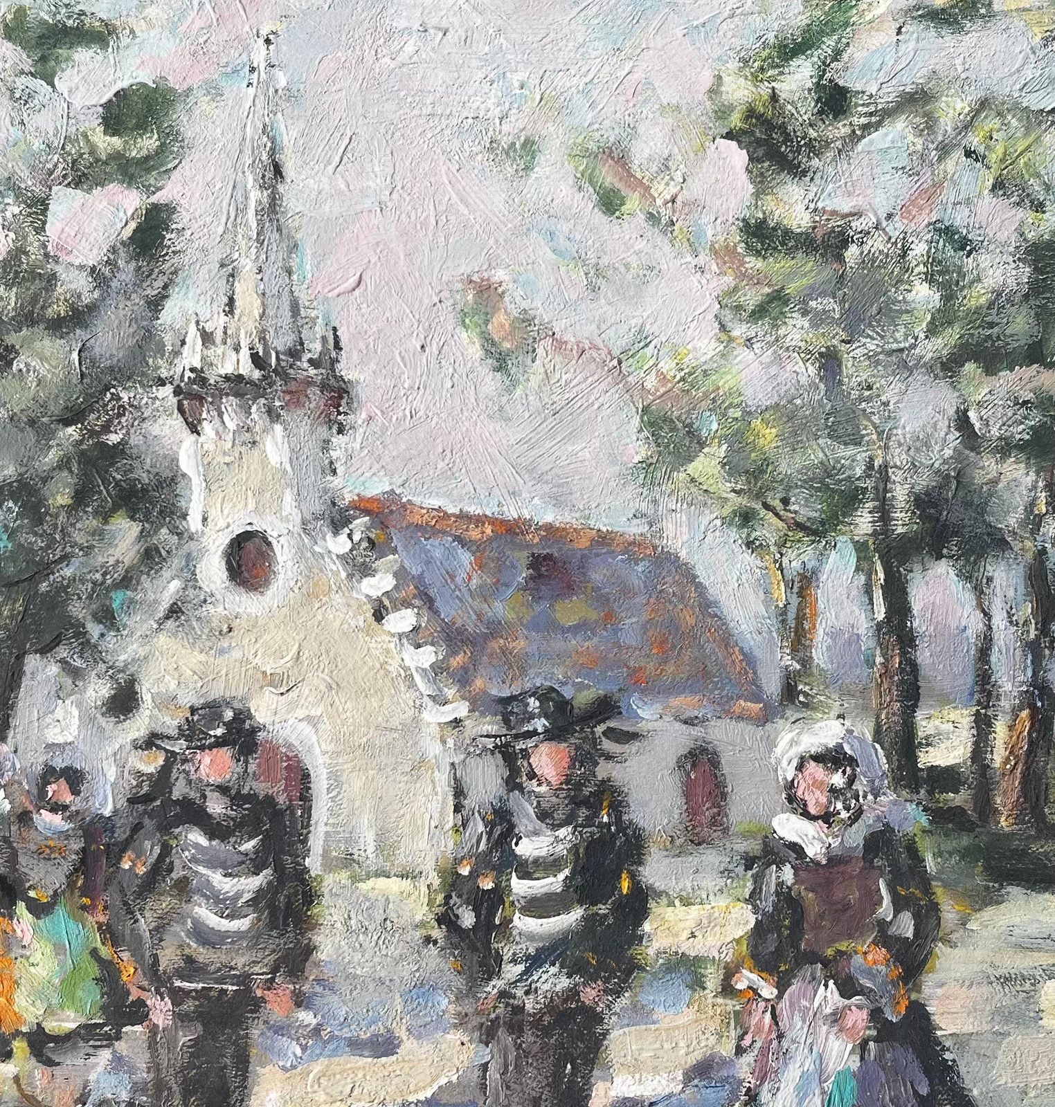 Fanch Lelfrench Village Wedding Scene With Church Trees And Traditional Dress Painting photo buy