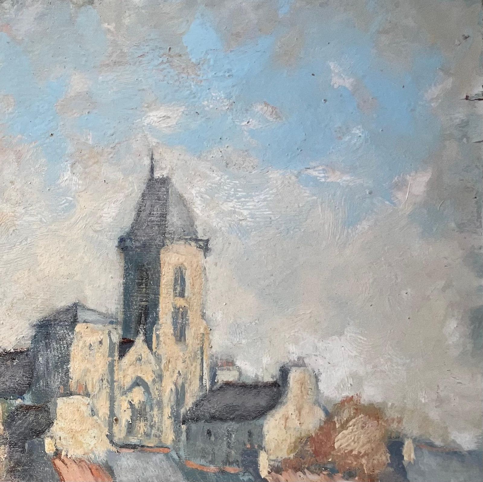 Fanch Leldol De Bretagne Cathedral And Village Scene Autumn Trees By Fanch Lel photo 724.0
