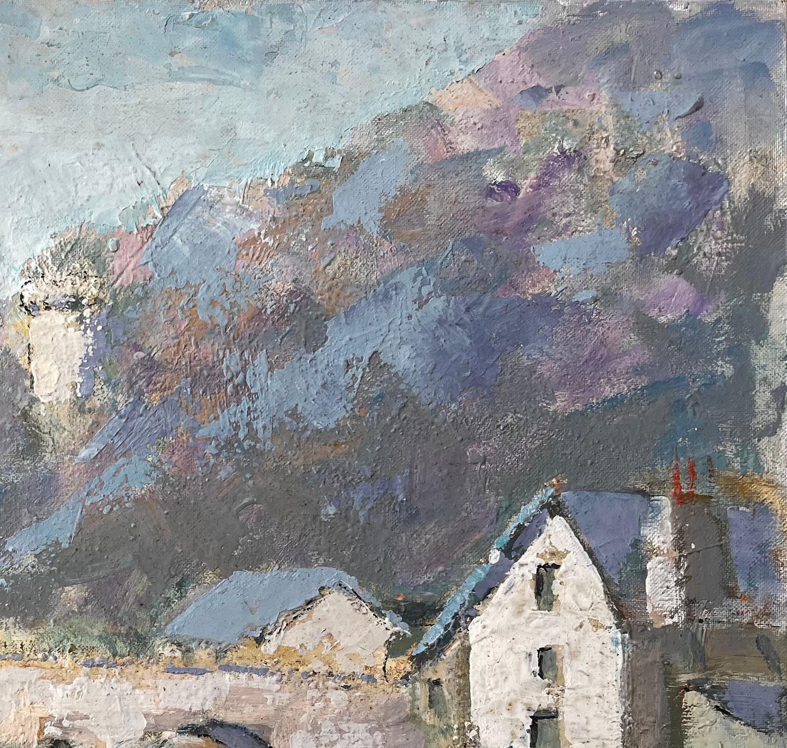 Fanch Lelfrench Riverside Village Dinan With Stone Bridge And Blue Roofs Oil Painting1991 photo 489.0