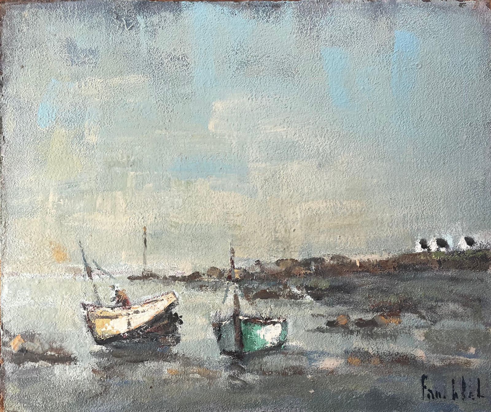 Fanch Lelfrench Coastal Scene With Boats At Low Tide In St Servan Brittany