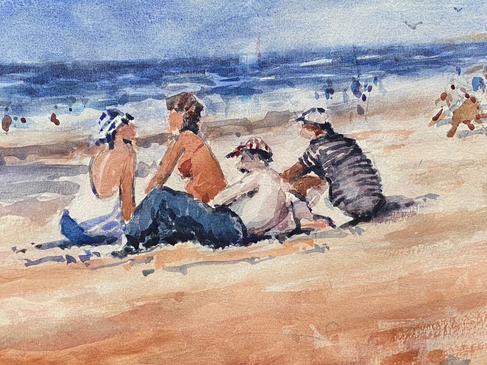 Unknownmaurice Mazeilie  French Impressionist Signed Watercolour   Figures At The Beach20th Century photo furniture