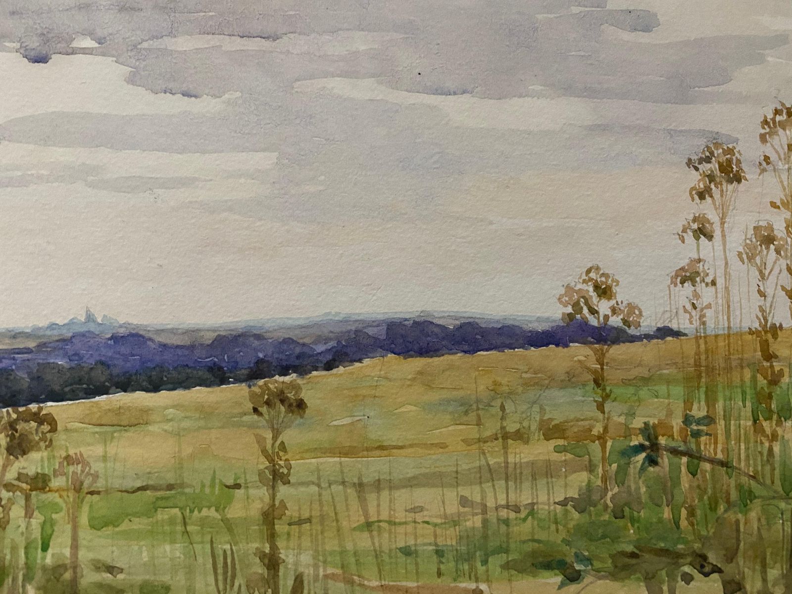 Unknown1900's English Impressionist Watercolor Painting Quiet Open Crop Fieldscirca 1900s photo for sale