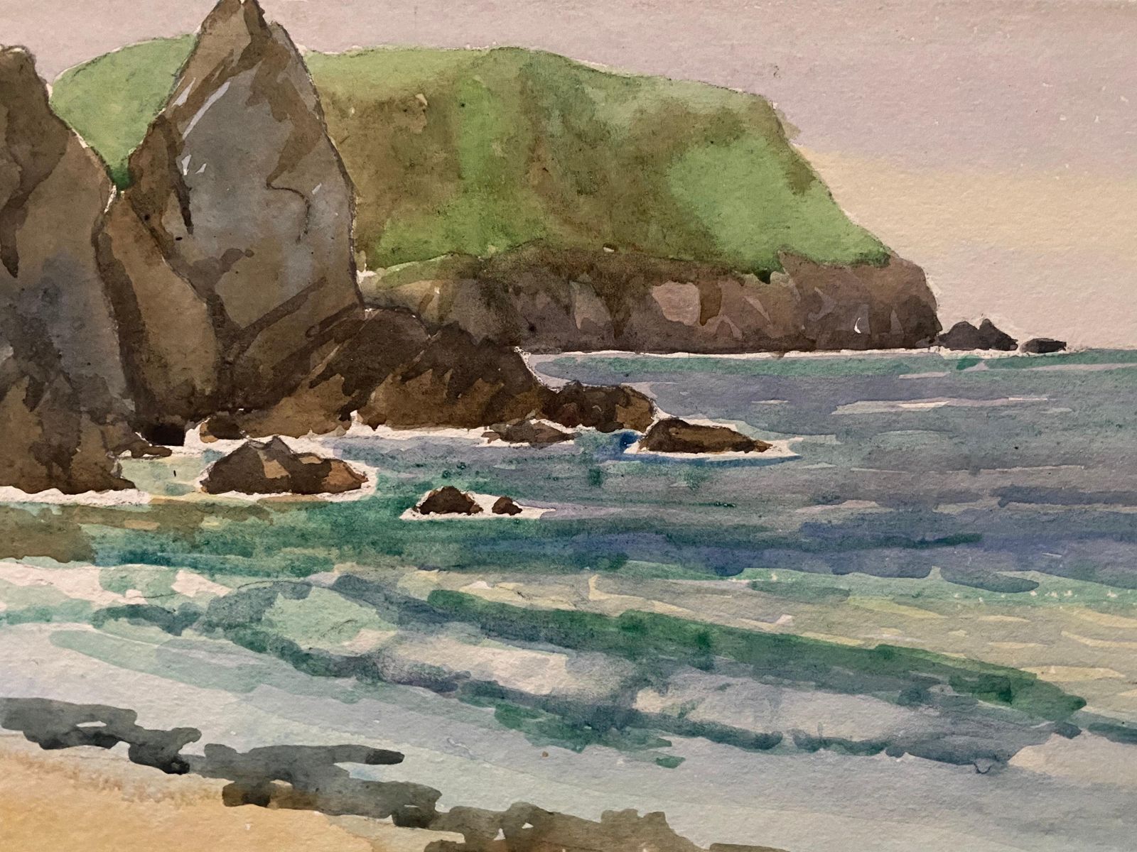 Unknown1900's English Impressionist Watercolor Painting Vibrant Sea Shorecirca 1900s photo furniture