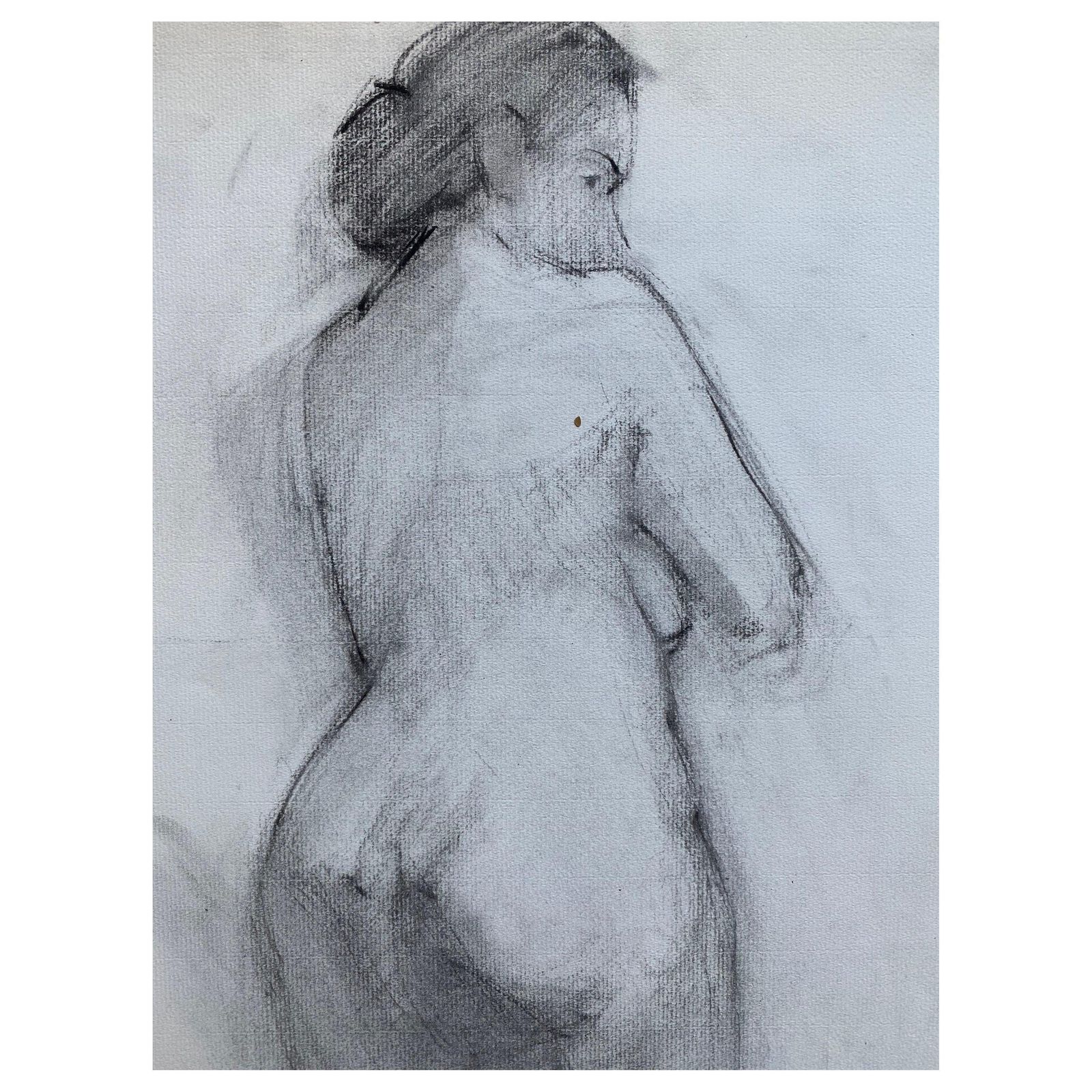 Unknownmid 20th Century French Charcoal Drawing   Portrait Of A Standing Nude Womencirca 1950s