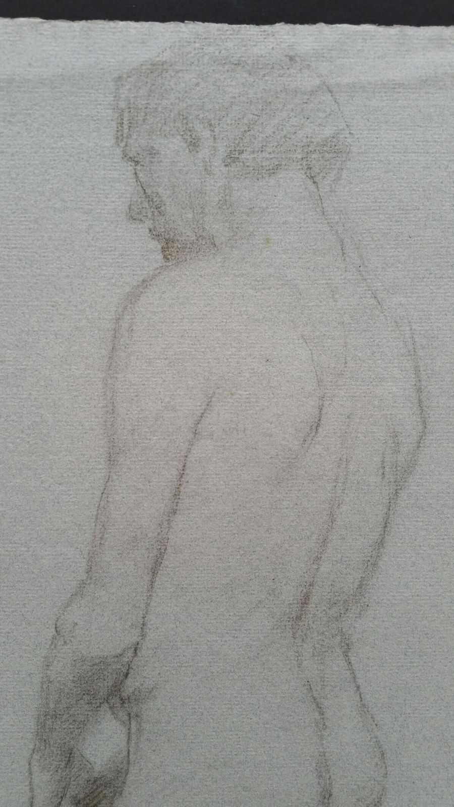 Unknownenglish Graphite Portrait Sketch Of Male Nude, Back Viewcirca 1880 1905 photo for sale