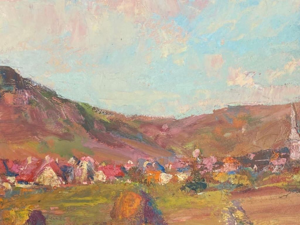 Leon Hatotvintage French Impressionist Oil Pink Sunset Over Provence Village1950 photo 510.0