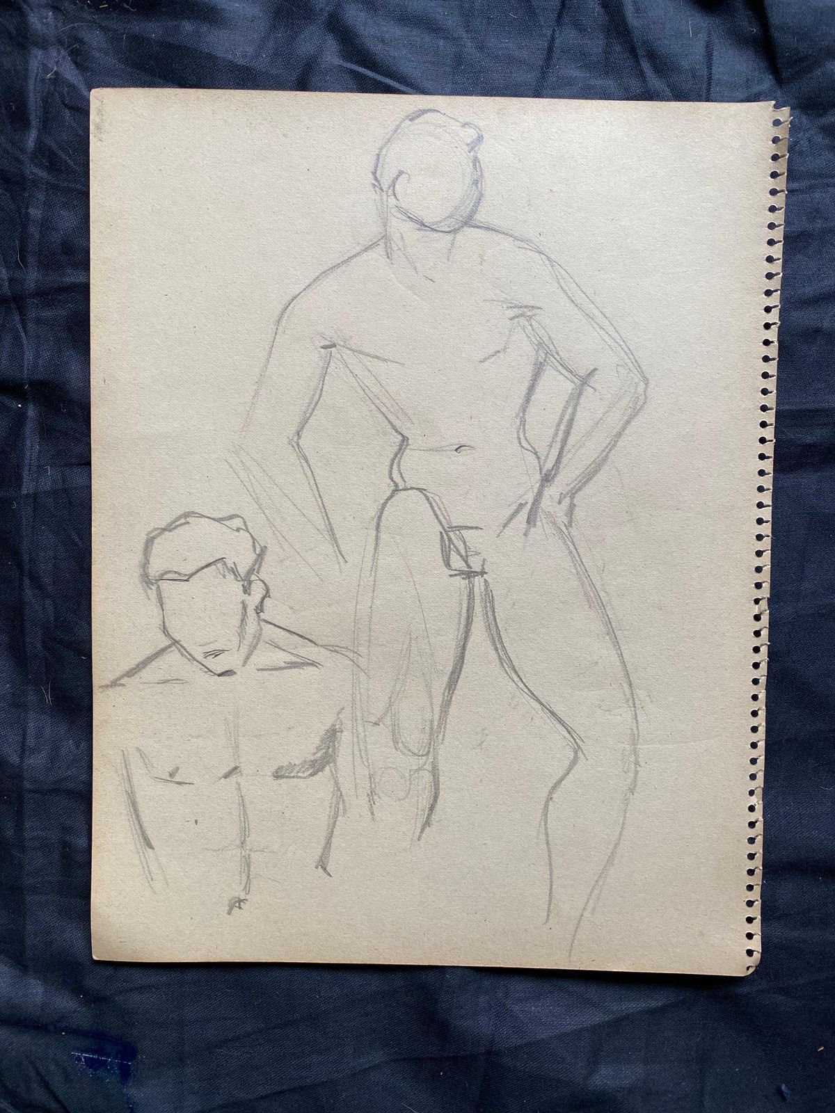 Unknownmid 20th Century French Original Line Drawing Sketch Nude Male   Stampedmid 20th Century photo for sale