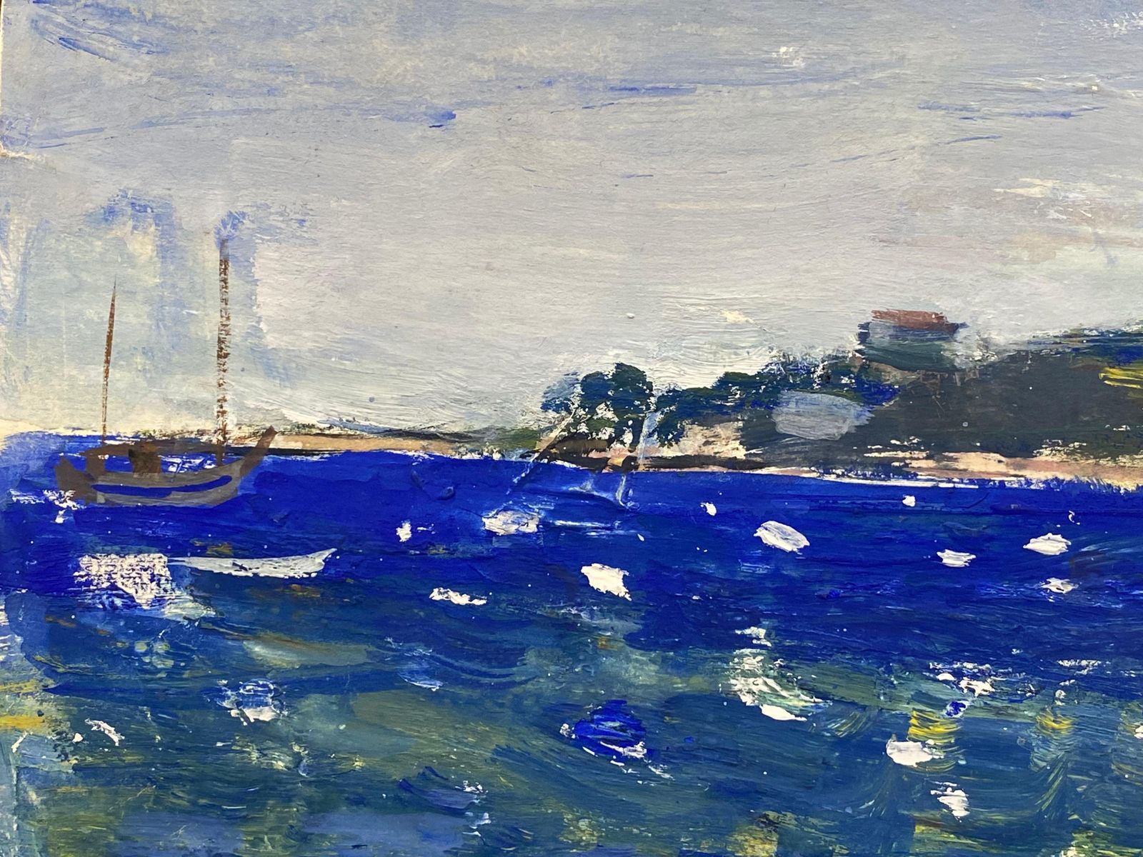 Unknownmid Century French Post Impressionist Painting, French Sea Over Rocks1950 photo vinterior