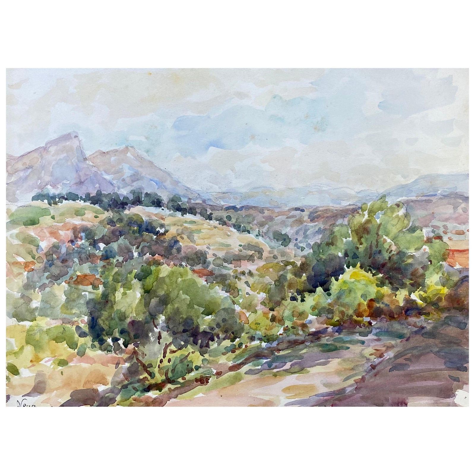 Unknownvence French Signed Watercolour Painting, Open Bright Landscapecirca 1940s