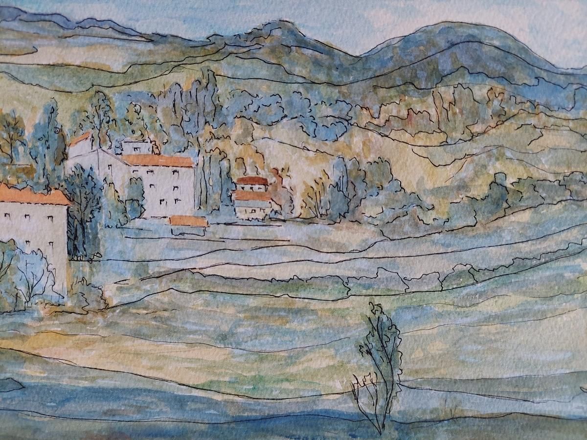 Bernard Labbe20th Century French Modernist Cubist Painting, French Fields20th Century photo for sale