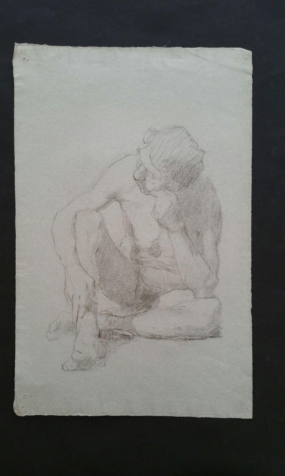 Unknownenglish Graphite Portrait Sketch Of Male Nude, Seatedcirca 1880 1905 photo furniture