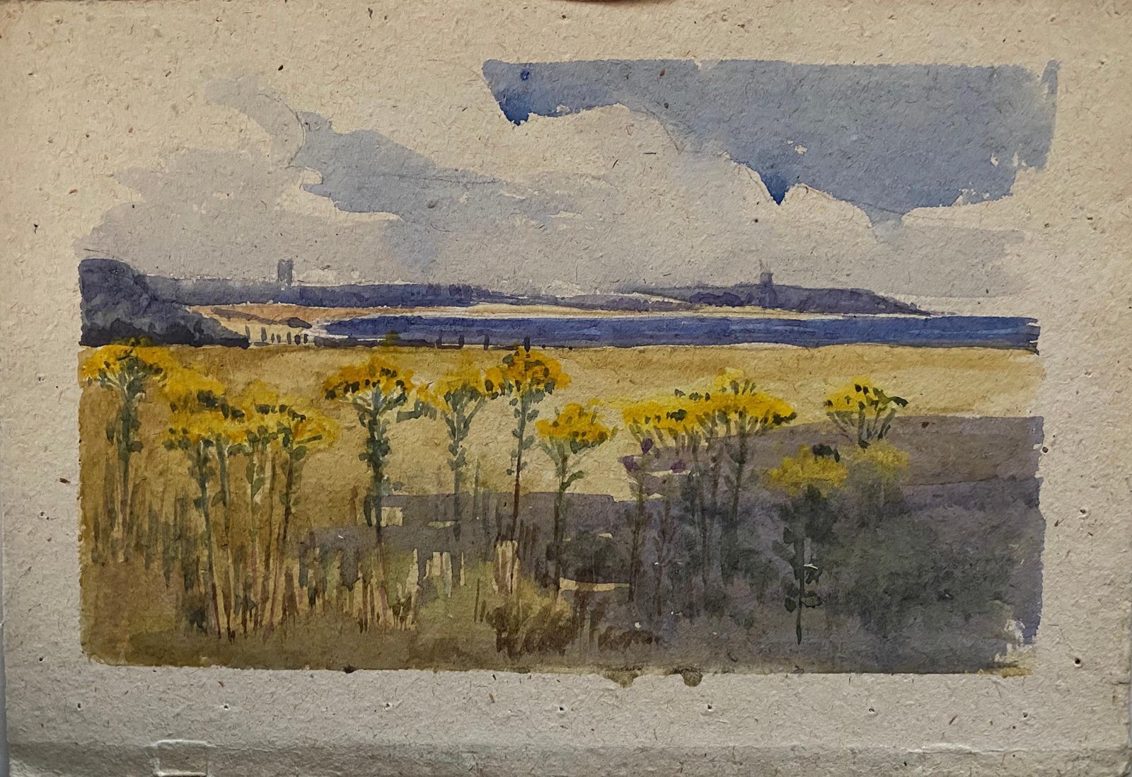 Unknown1900's English Impressionist Watercolor Painting Stunning Sunflowers Beachcirca 1900s photo furniture