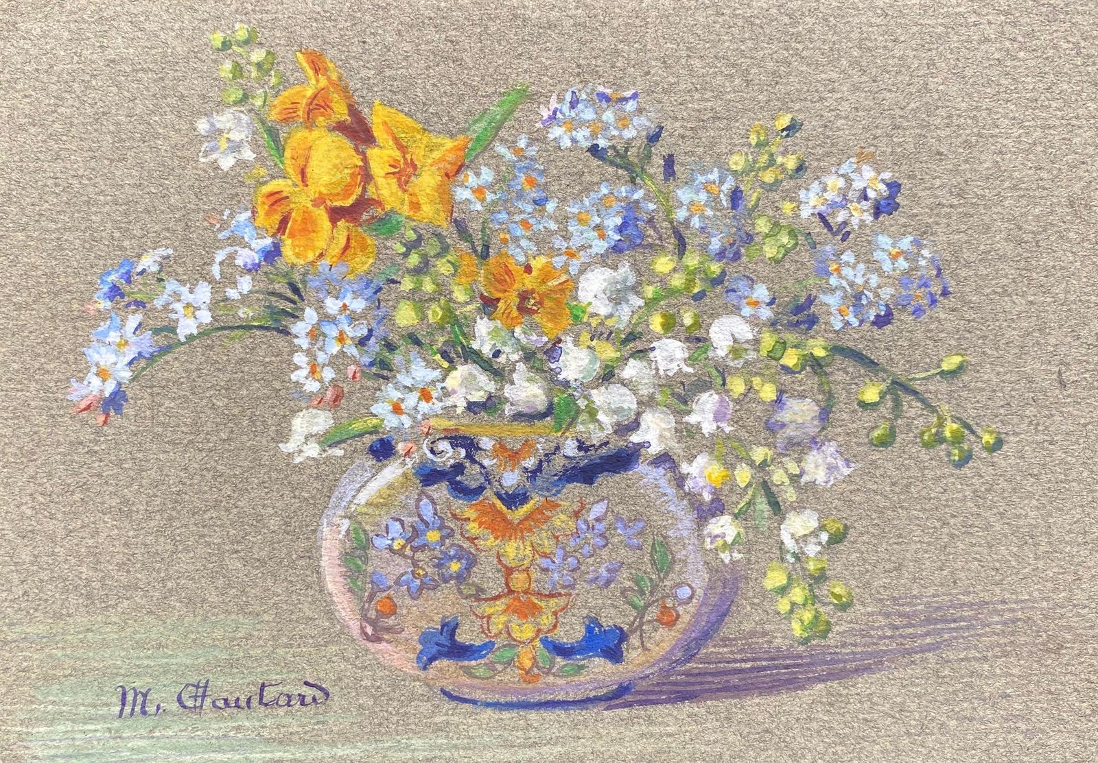 Unknownearly 1900's French Impressionist Signed Flower Watercolour By Marie Carreaucirca 1900s photo furniture