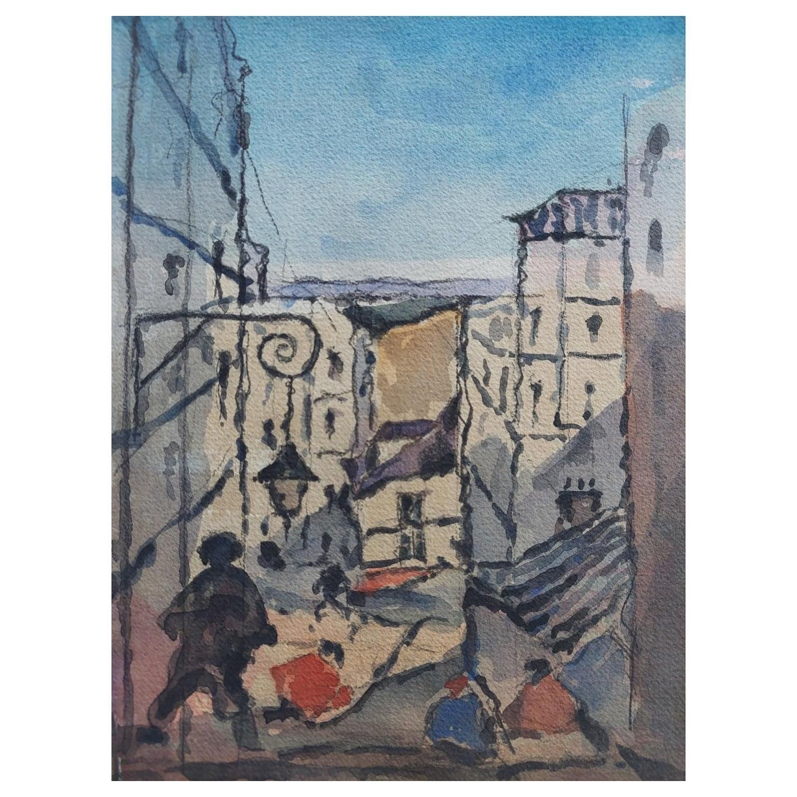 Unknownfrench Modernist Cubist Painting Steps Into The Town21st Century
