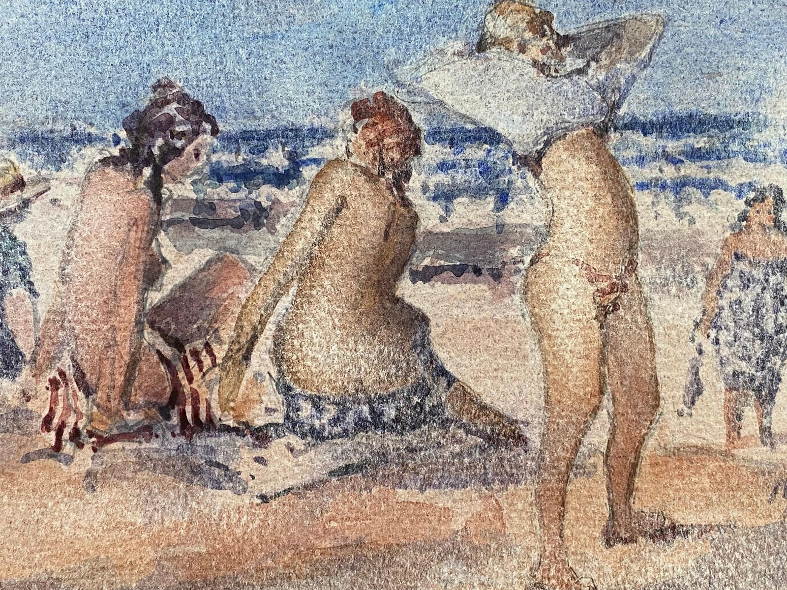 Unknownmaurice Mazeilie French Impressionist Watercolour   Girls Beach Day20th Century photo furniture