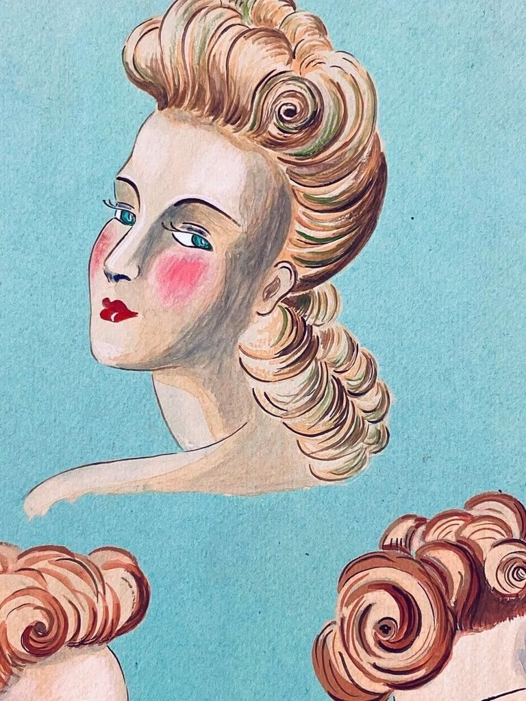 Unknown1940's French Fashion Illustration, Elegant Three Women Face Portraitscirca 1940s photo 153.0