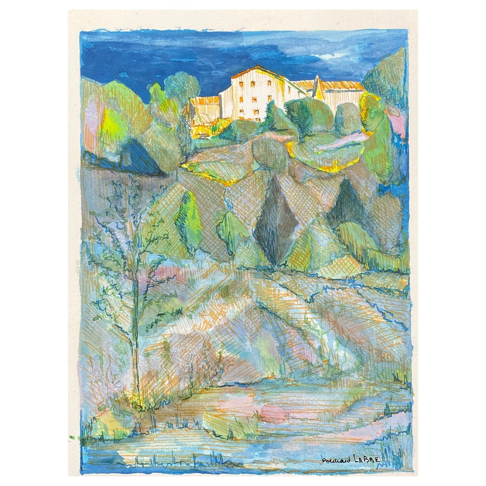 Unknown1950's French Modernist/ Cubist Painting Signed, French Landscape1950