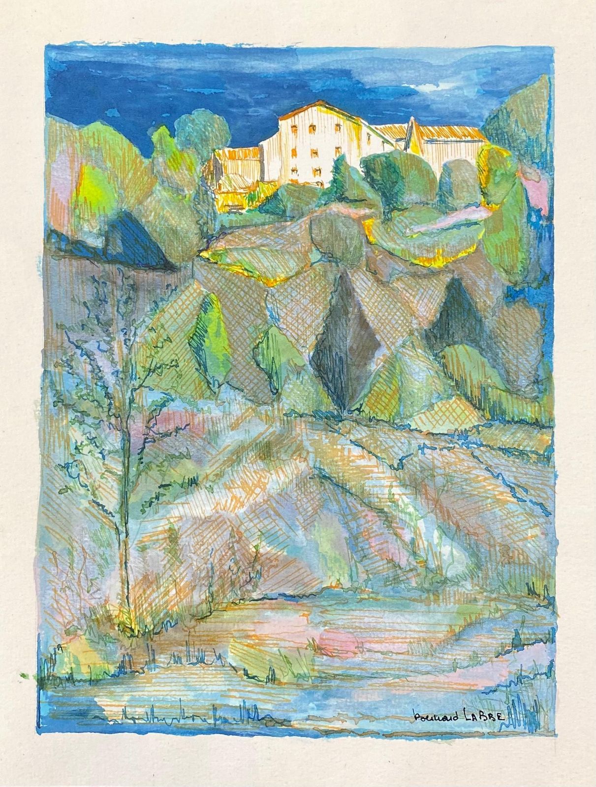 Unknown1950's French Modernist/ Cubist Painting Signed, French Landscape1950 photo furniture