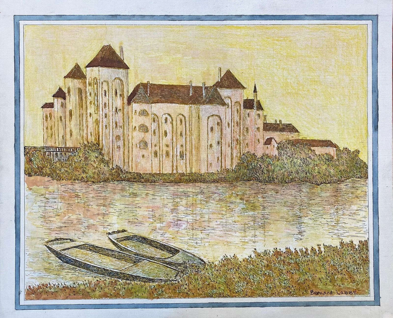 Unknown1950's French Modernist/ Cubist Painting Signed, French River Landscape1950 photo furniture