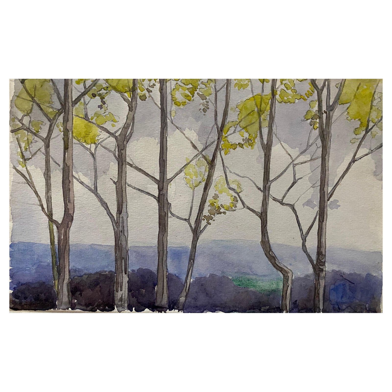 Unknown1900's English Impressionist Watercolor Painting Dancing Trees In The Windcirca 1900s