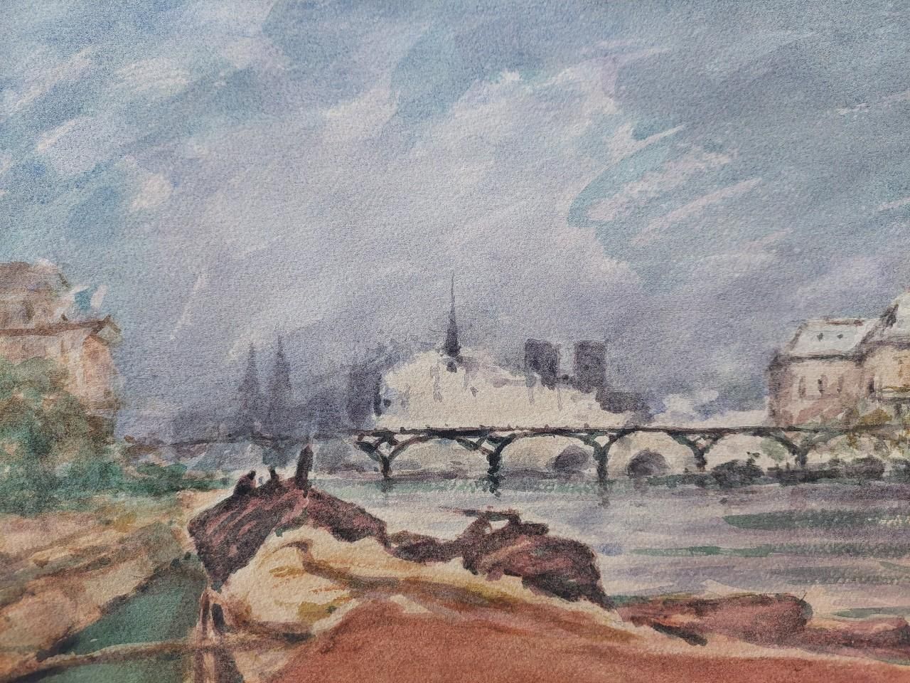 Unknownfrench Modernist Cubist Painting River Seine Paris20th Century photo for sale