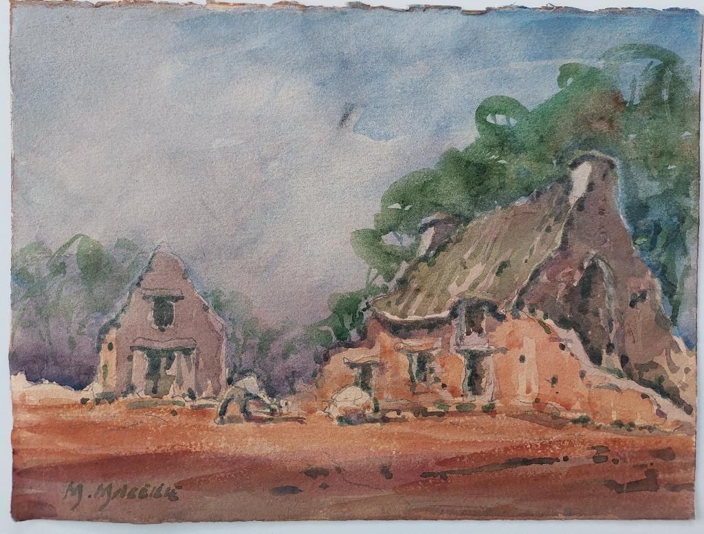 Art Unknownfrench Modernist Cubist Painting Village Work20th Century photo