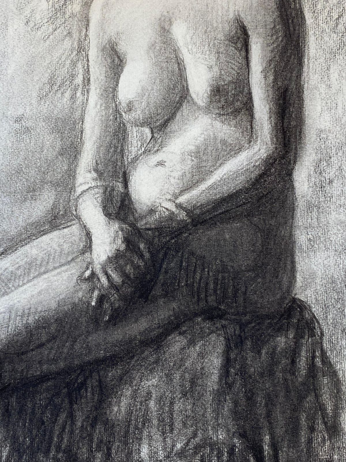 Unknown1920's French Charcoal Sketch Of Seated Nude Lady The Artists Model1920s photo vinterior