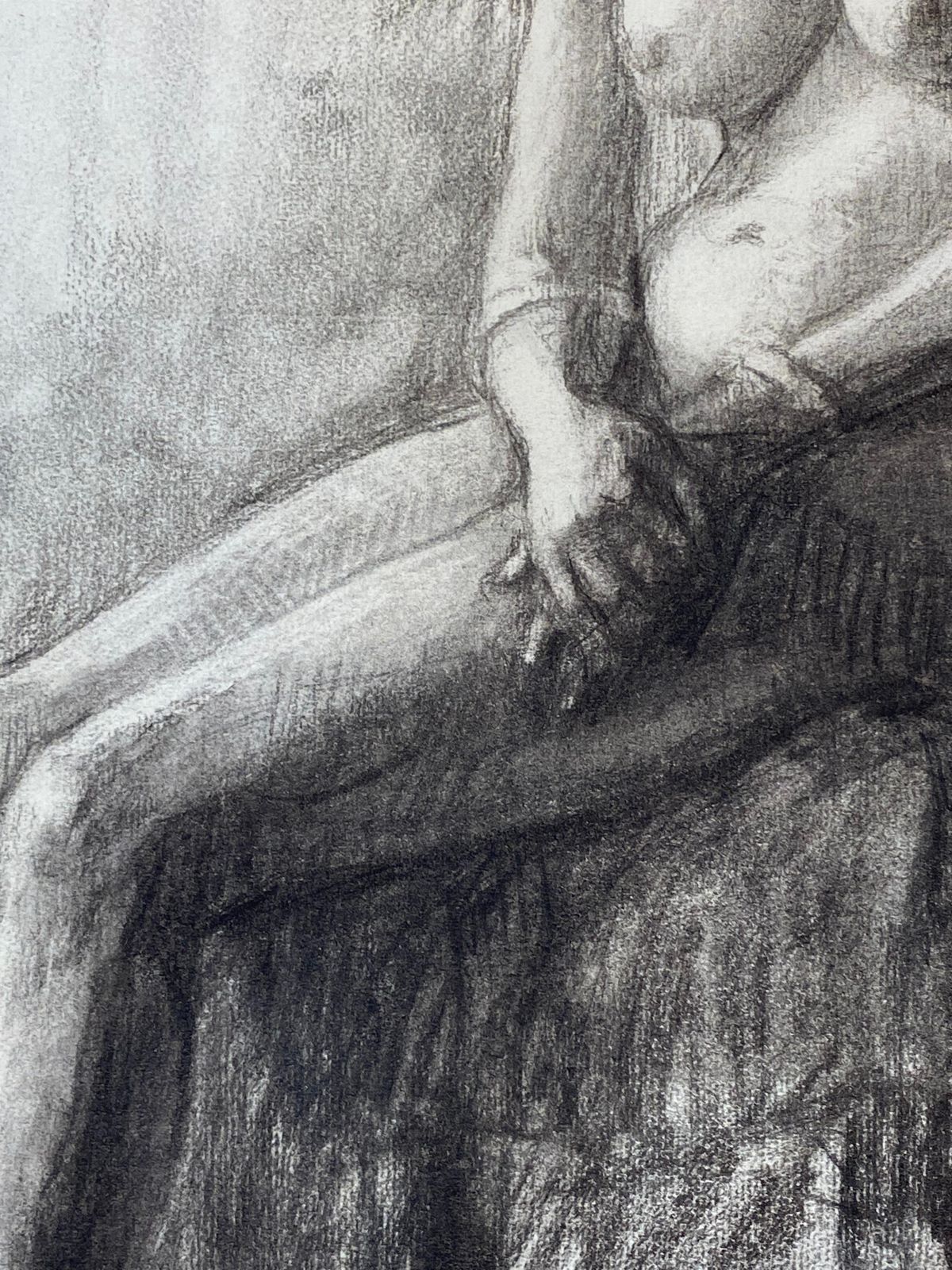 Unknown1920's French Charcoal Sketch Of Seated Nude Lady The Artists Model1920s photo vintage