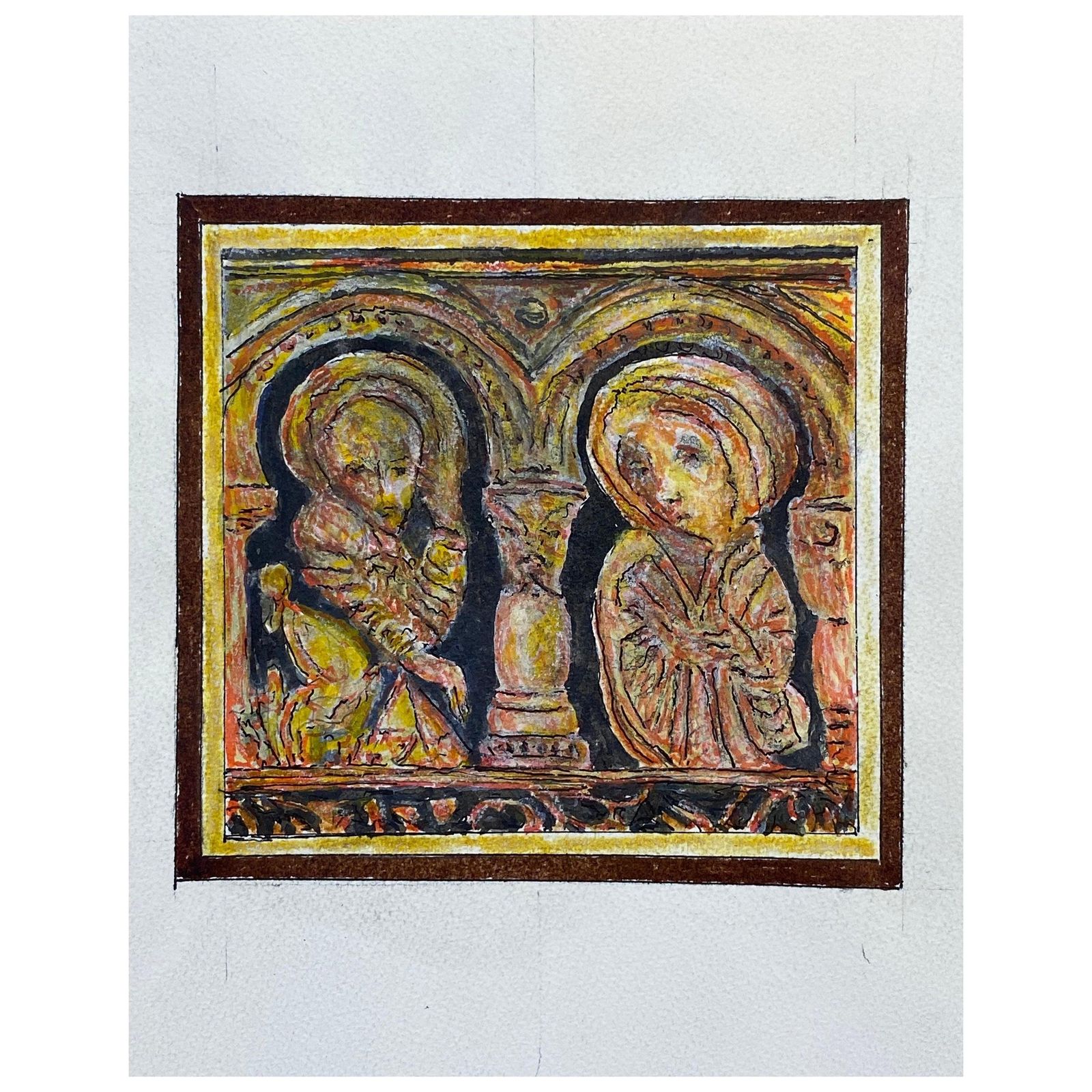 Unknown1950's French Modernist / Cubist Painting, Two Figures In Historic Landscape1950