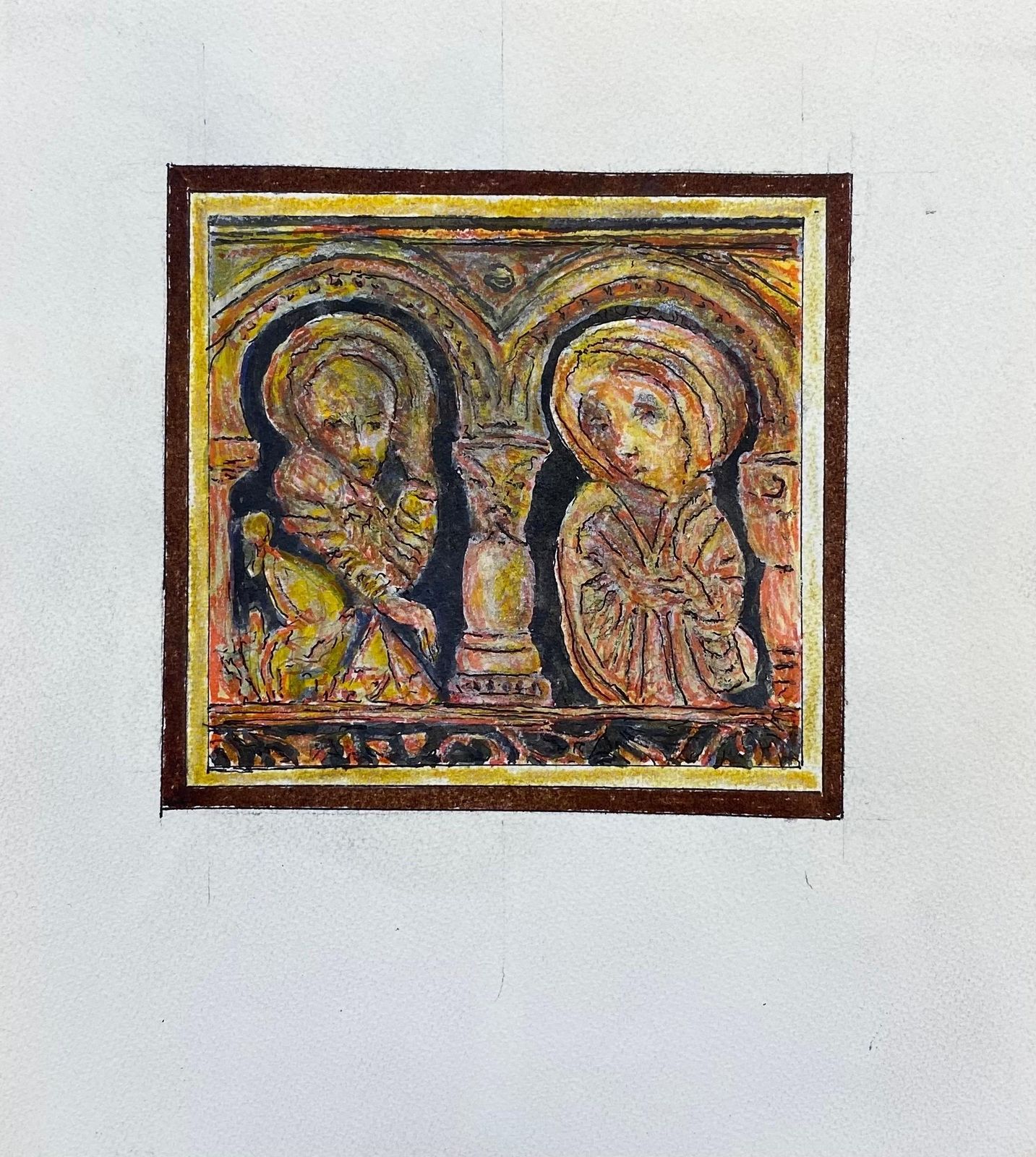 Unknown1950's French Modernist / Cubist Painting, Two Figures In Historic Landscape1950 photo furniture