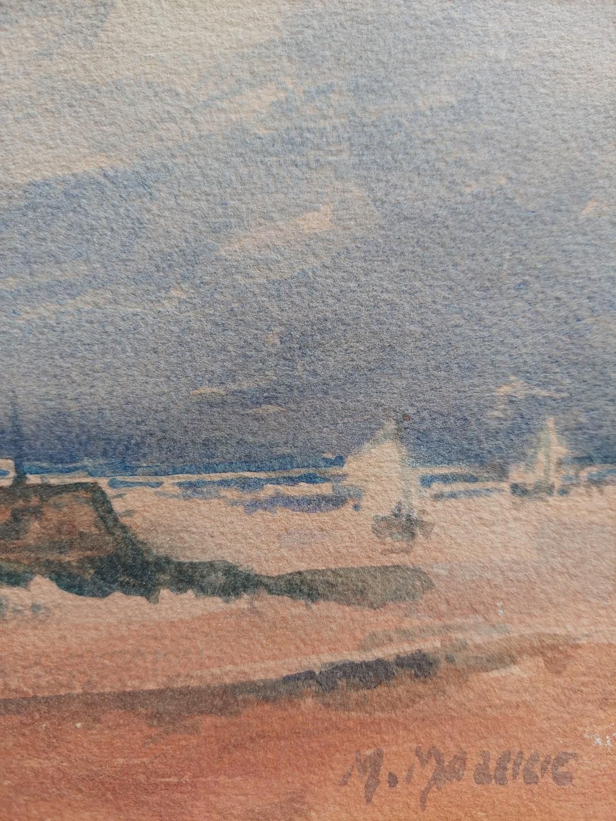 Unknownfrench Modernist Cubist Painting Fishing Boats On The Coast20th Century photo buy