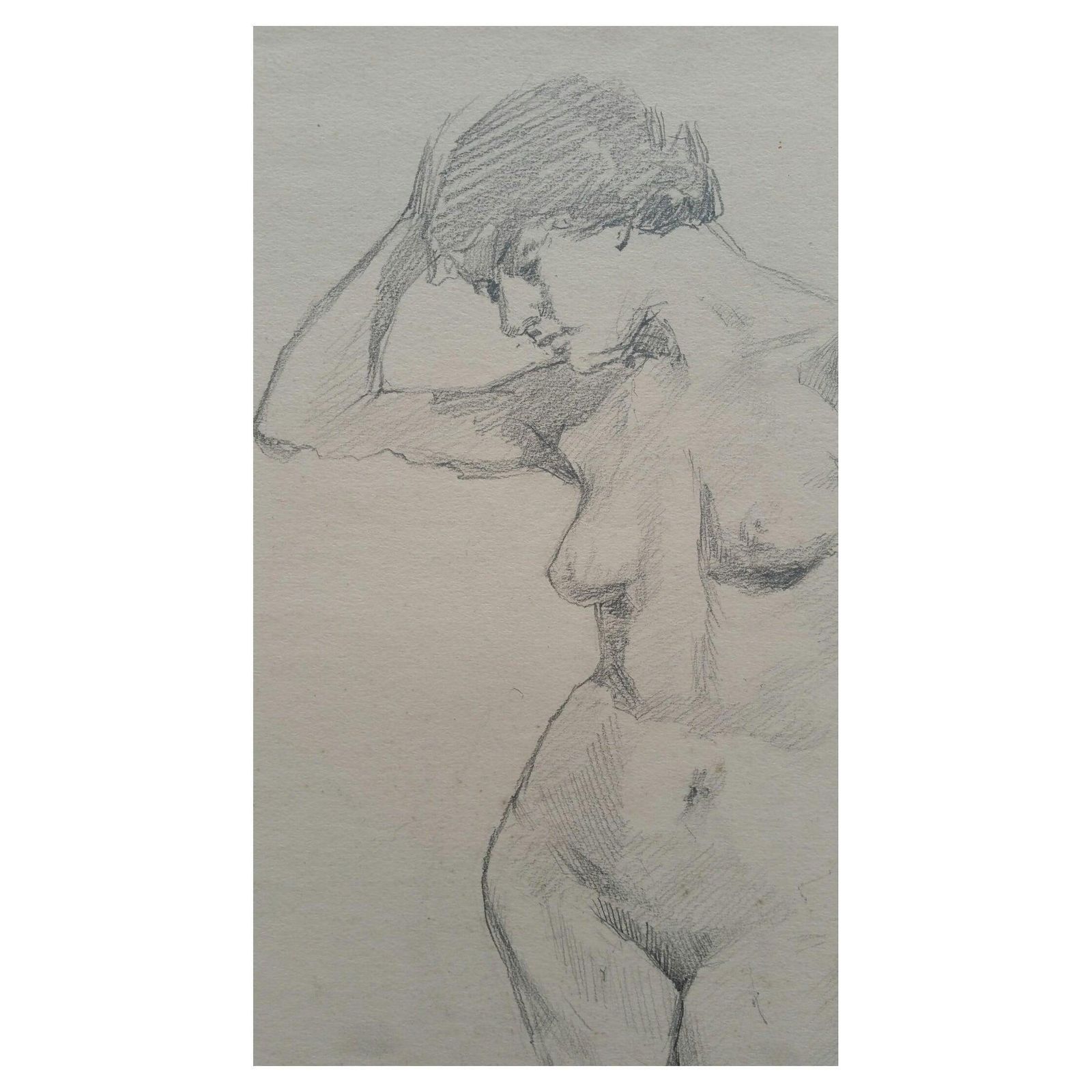 Unknownenglish Graphite Portrait Sketch Of Female Nude, Forward Posecirca 1880 1905