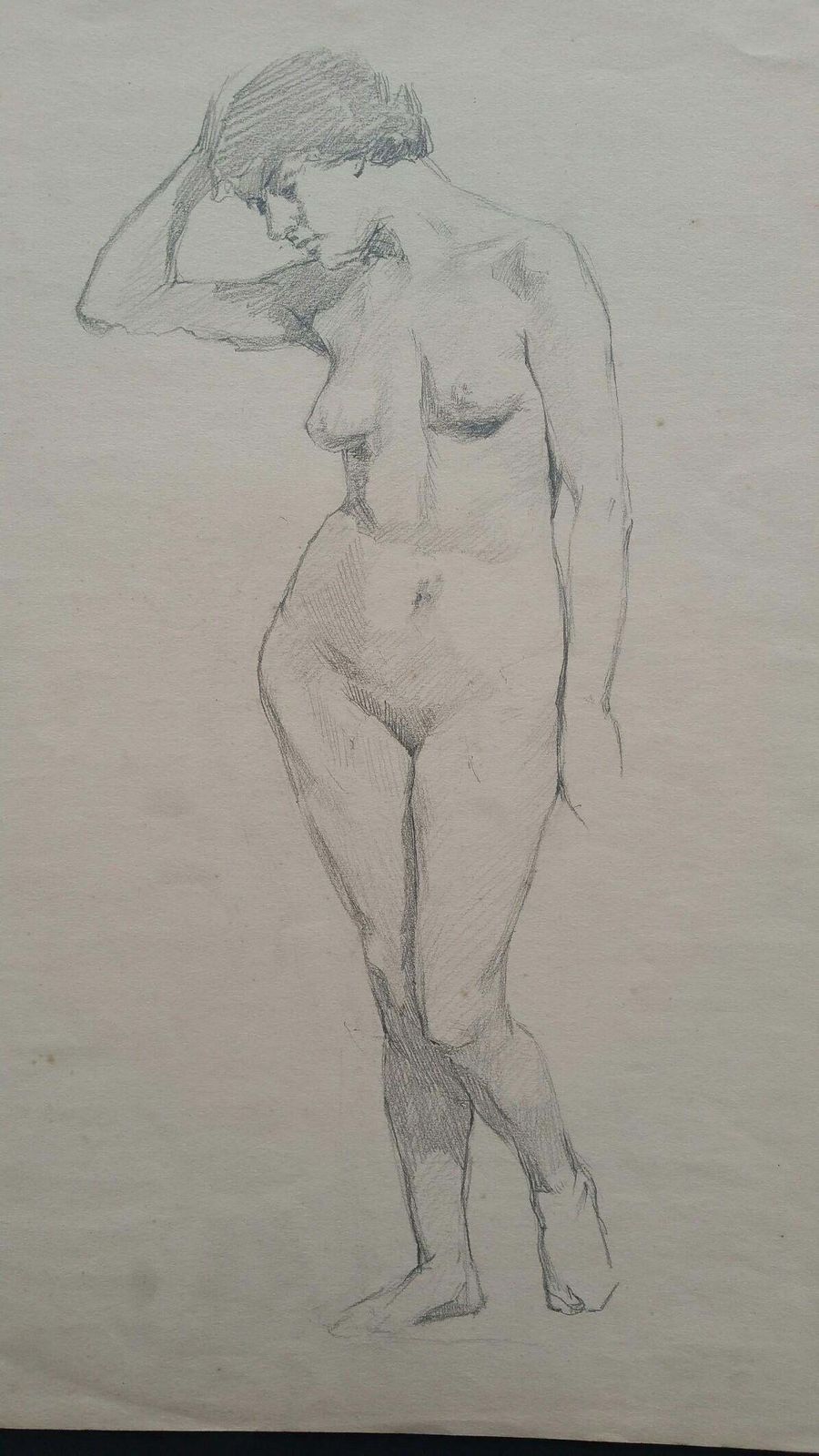 Unknownenglish Graphite Portrait Sketch Of Female Nude, Forward Posecirca 1880 1905 photo furniture