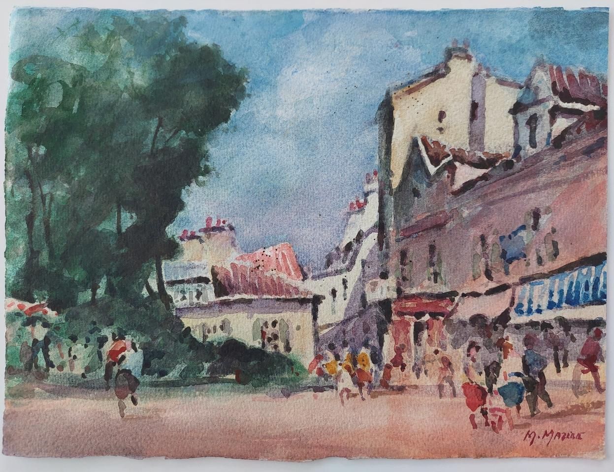 Unknownfrench Modernist Cubist Painting Vibrant Street Scene20th Century photo furniture