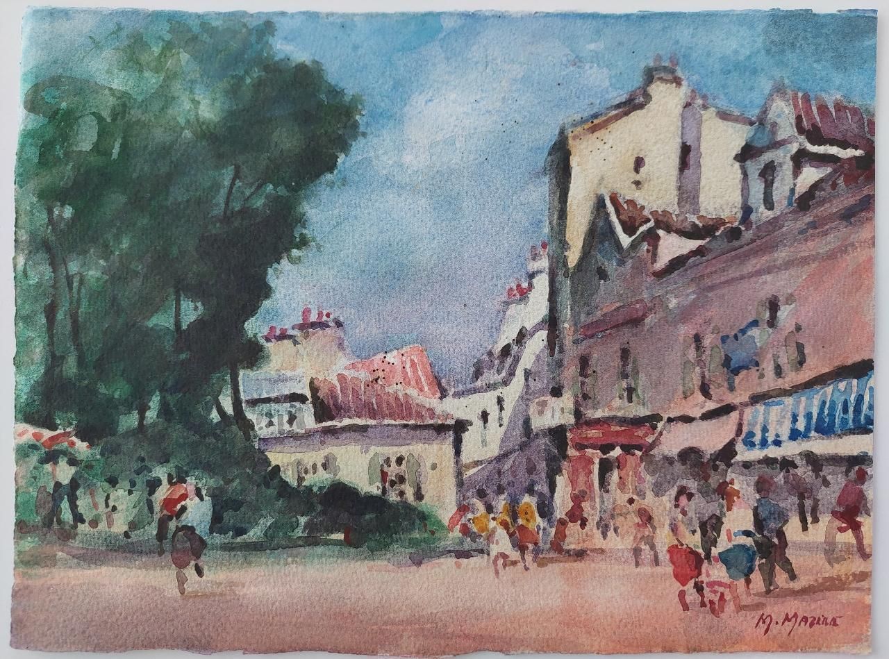 Unknownfrench Modernist Cubist Painting Vibrant Street Scene20th Century photo vintage