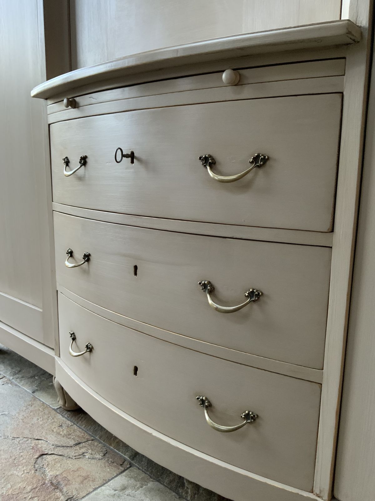Restored Vintage Knockdown Continental Triple Painted Pine Grey Wardrobe photo Furniture