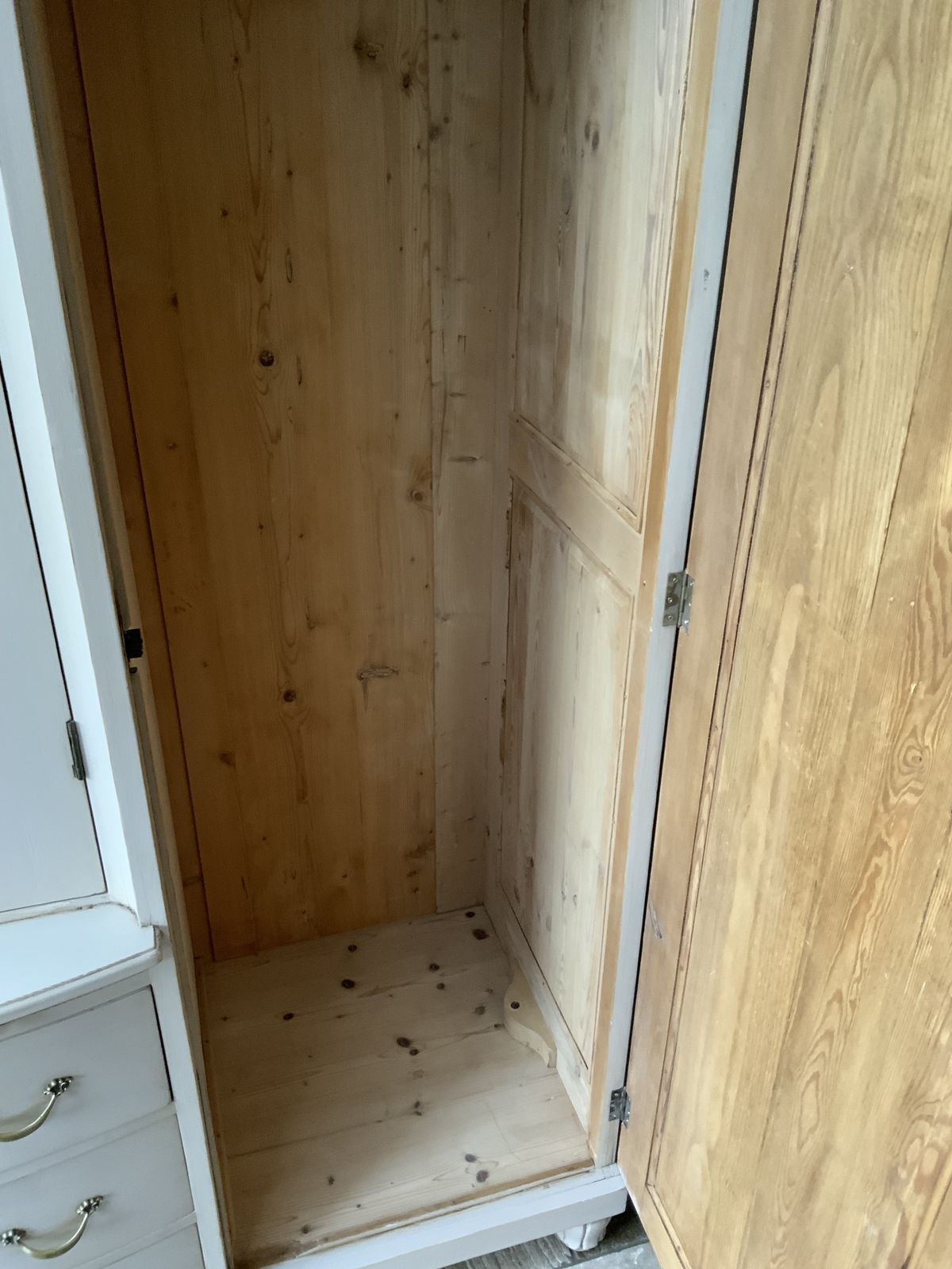 photo for sale Restored Vintage Knockdown Continental Triple Painted Pine Grey Wardrobe