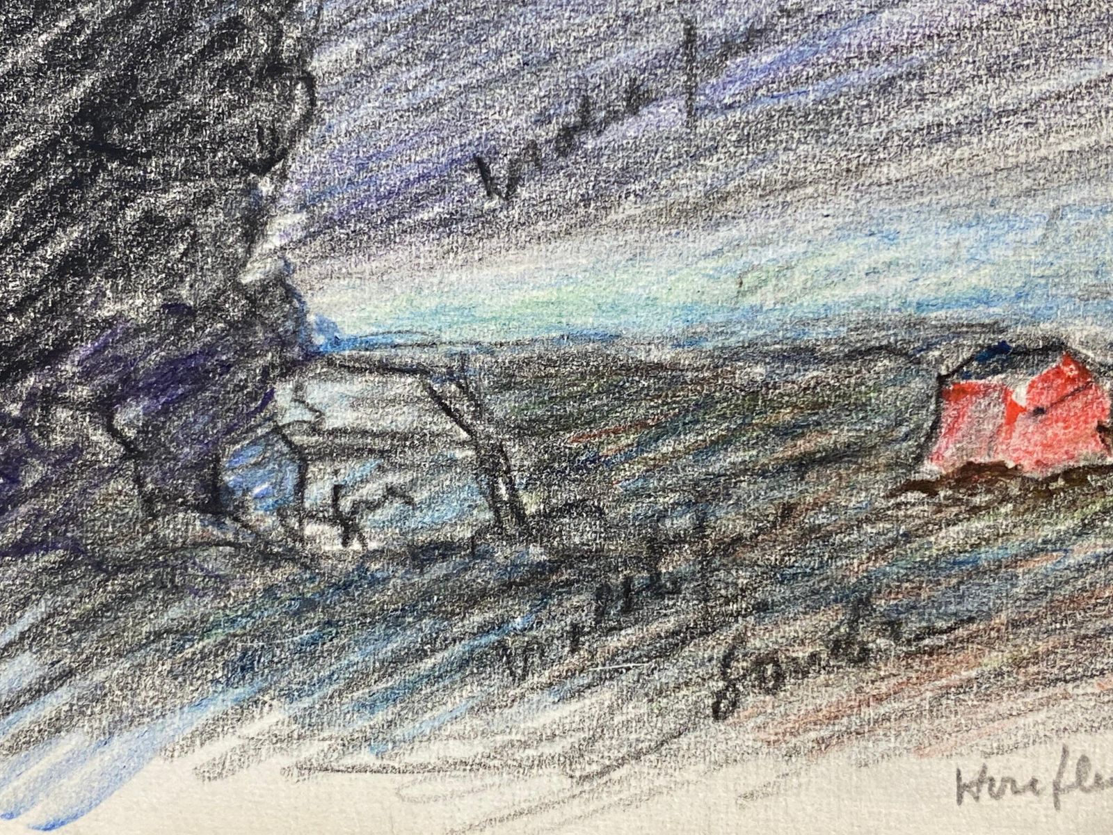 Unknowncamille Meriot French Signed Impressionist Crayon Drawing 'Honfleur'circa 1940s photo 122.0