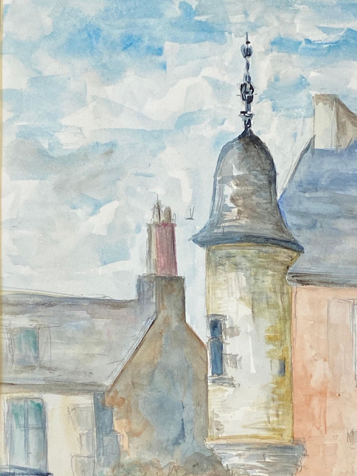 Unknown1950's French Modernist/ Cubist Painting Signed, Light Colour French Buildings1950 photo for sale