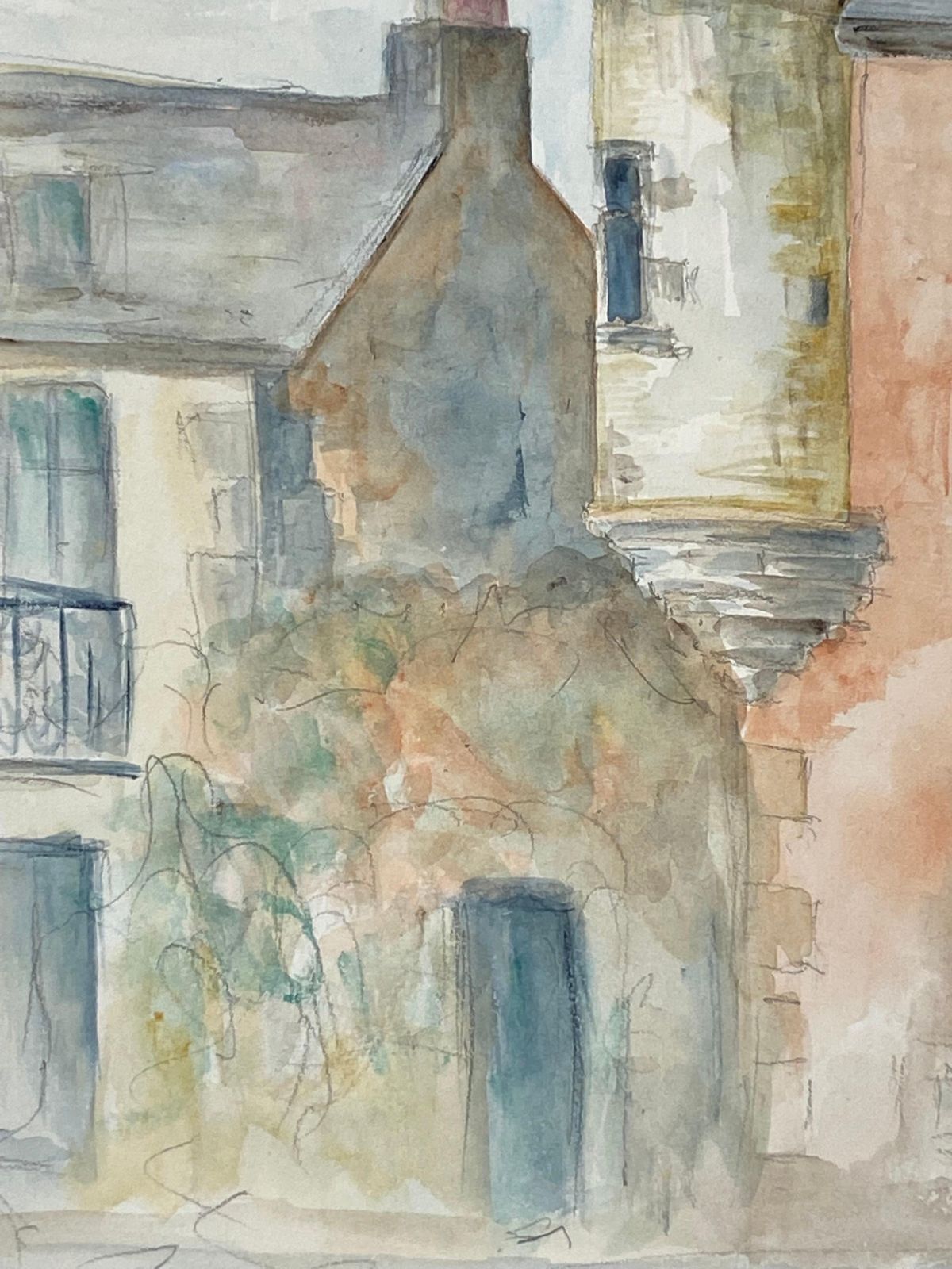 Unknown1950's French Modernist/ Cubist Painting Signed, Light Colour French Buildings1950 photo 225.0