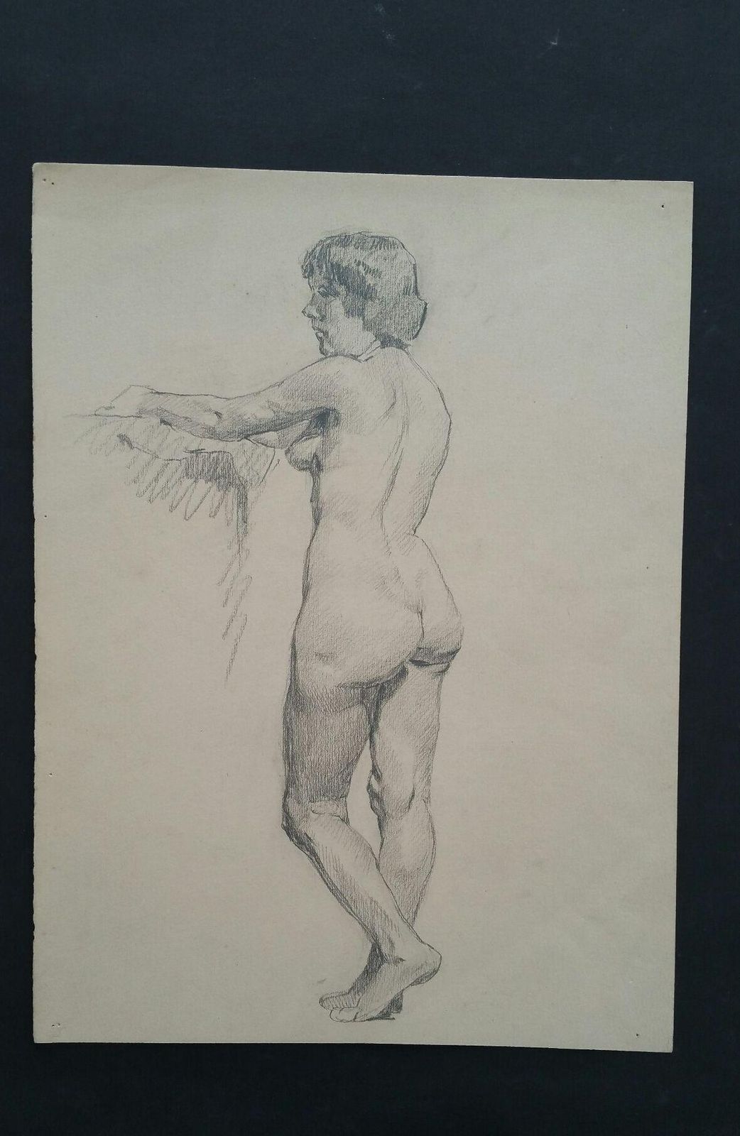 Unknownenglish Graphite Portrait Sketch Of Female Nude, Standingcirca 1880 1905 photo furniture