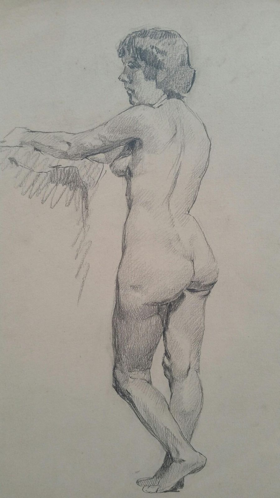 Unknownenglish Graphite Portrait Sketch Of Female Nude, Standingcirca 1880 1905 photo vinterior