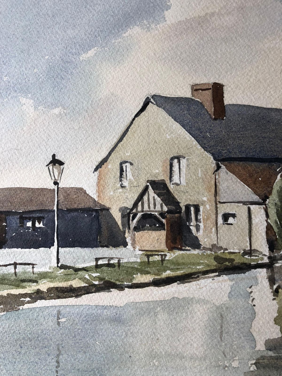 Unknowncanal Scene With Houses, Original British Watercolour Paintingcirca 1970s photo furniture