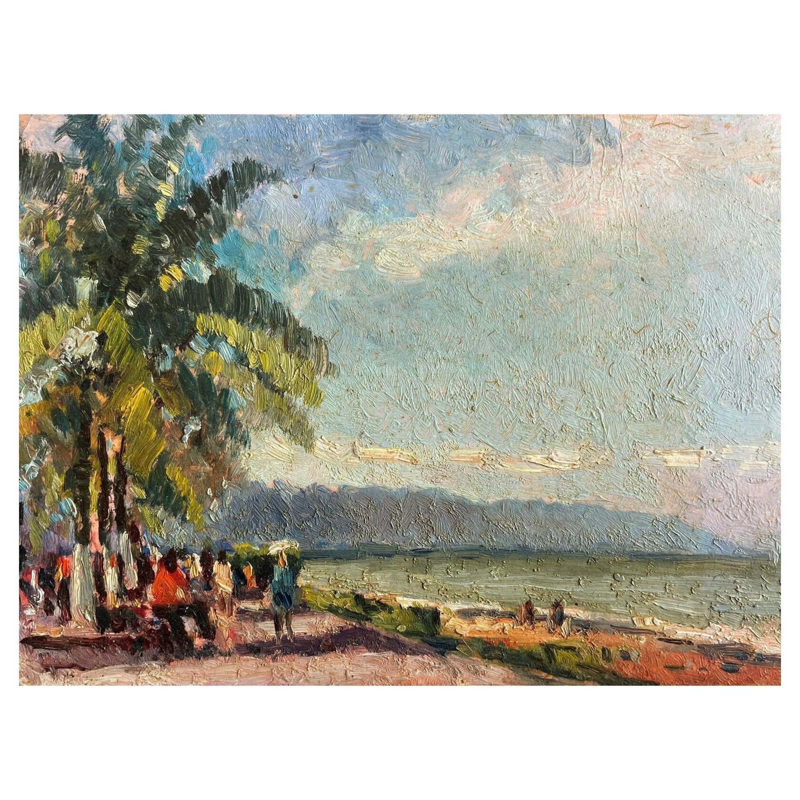 Unknownmaurice Mazeilie, French Impressionist Signed Oil, Figures On Sea Promenad20th Century