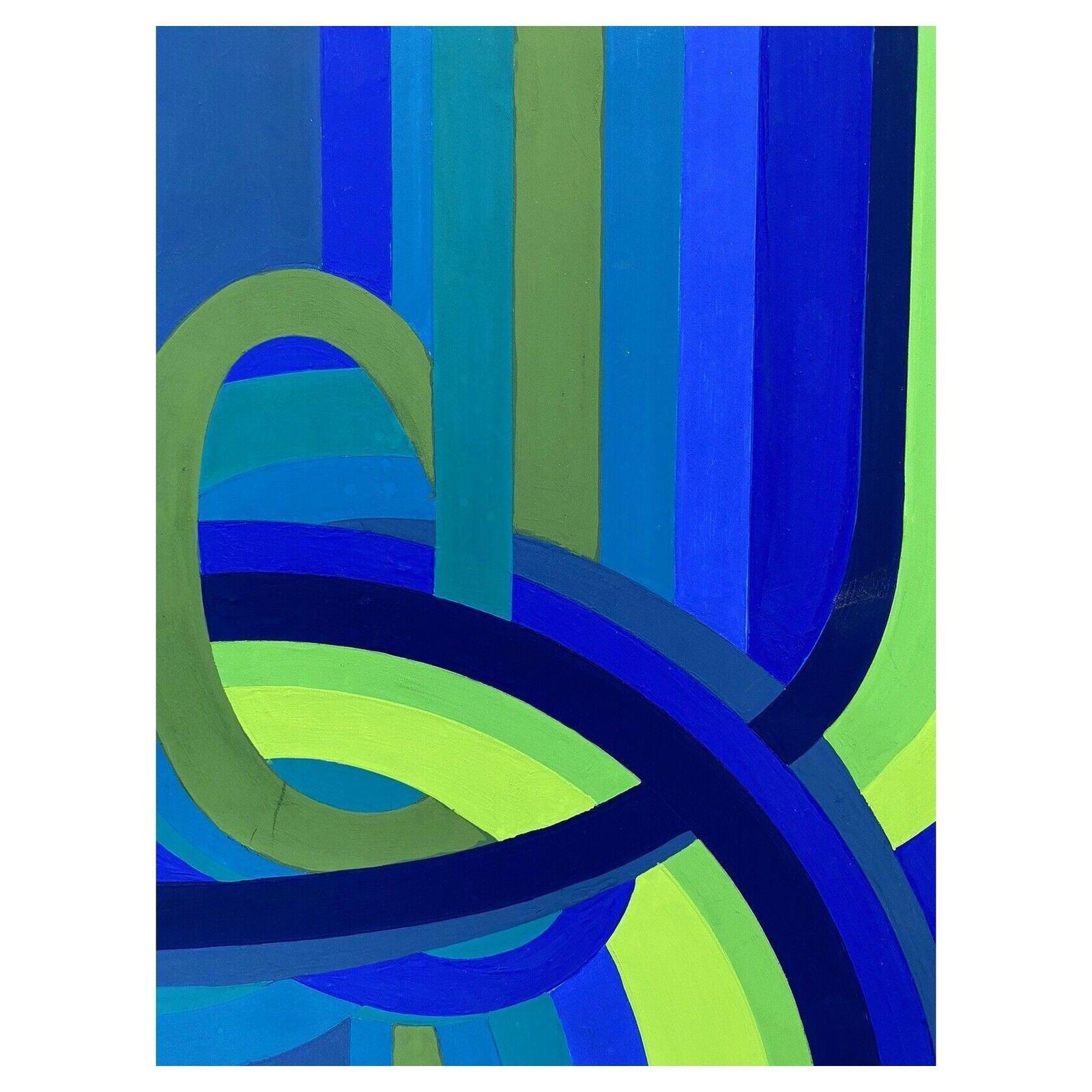 Unknownarlette Martin French Geometric Abstract Painting, Blue & Green Design20th Century