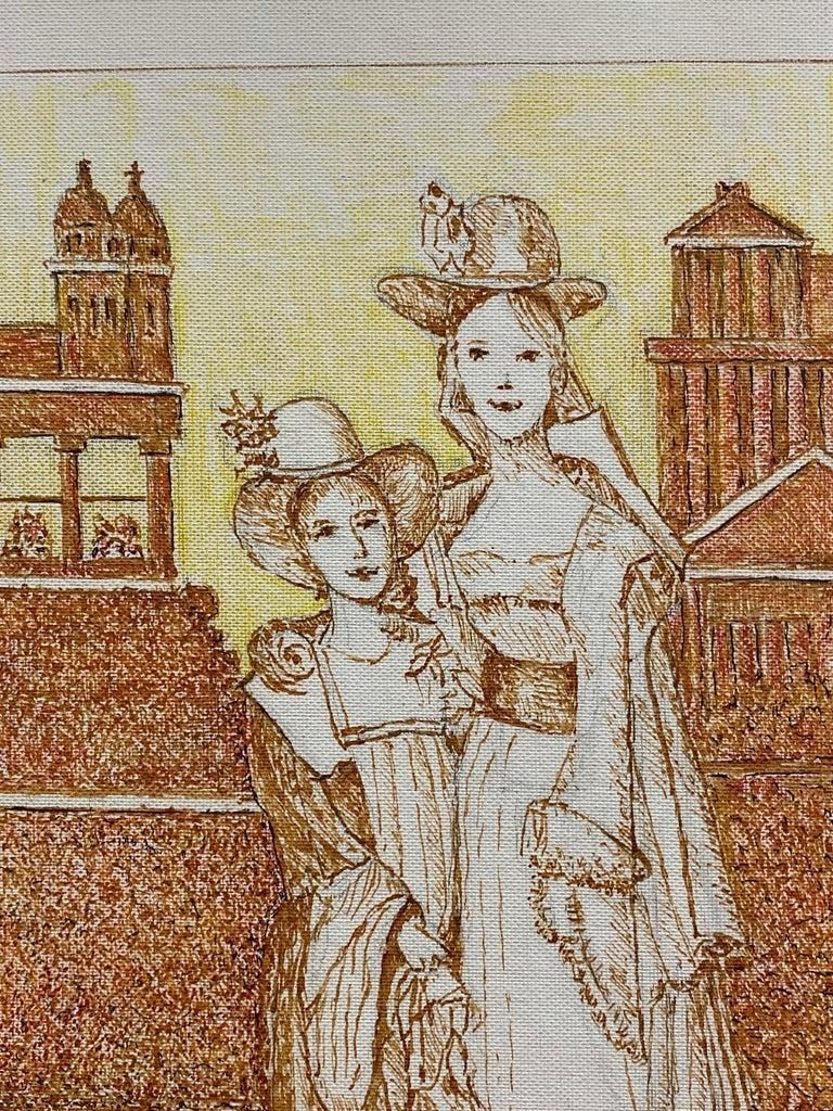 Unknownclassical French Figures In City  1950's French Modernist Cubist Painting Signed1950s photo furniture