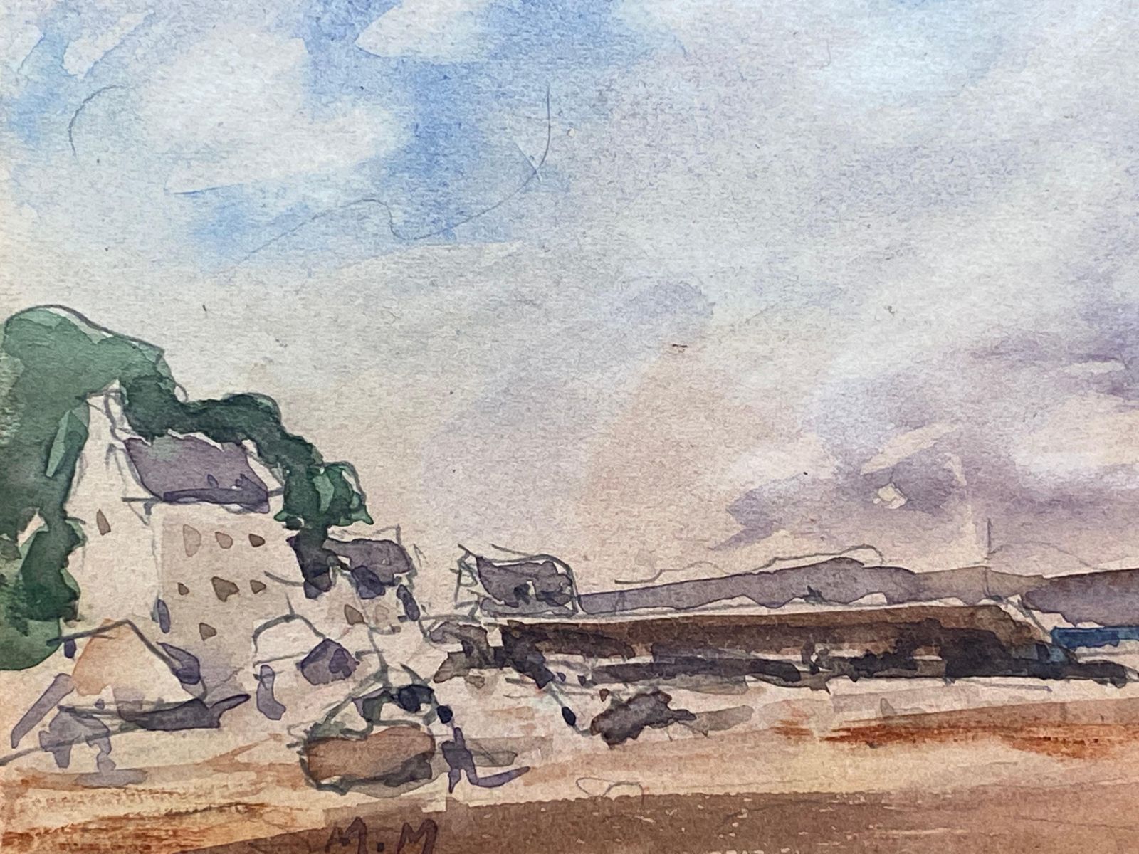 Unknownmaurice Mazeilie, French Impressionist Watercolour   Beach Landscape20th Century photo furniture