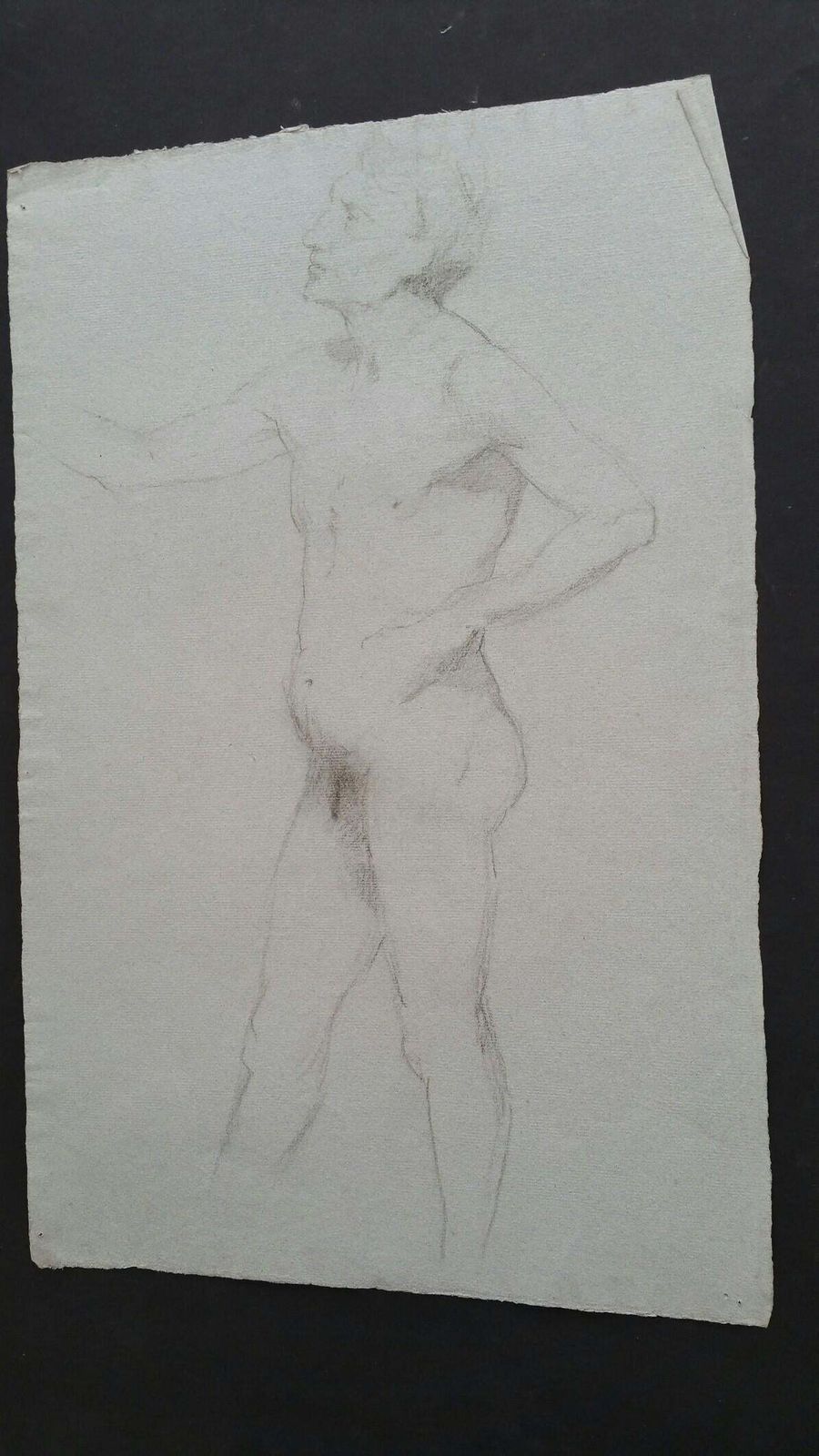 Unknownenglish Graphite Portrait Sketch Of Male Nude, In Profilecirca 1880 1905 photo vintage